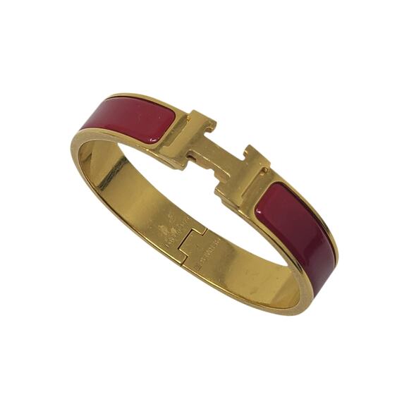 Hermès Red Enamel Gold-plated Clic Clac H bracelet PM - Picture 1 of 10